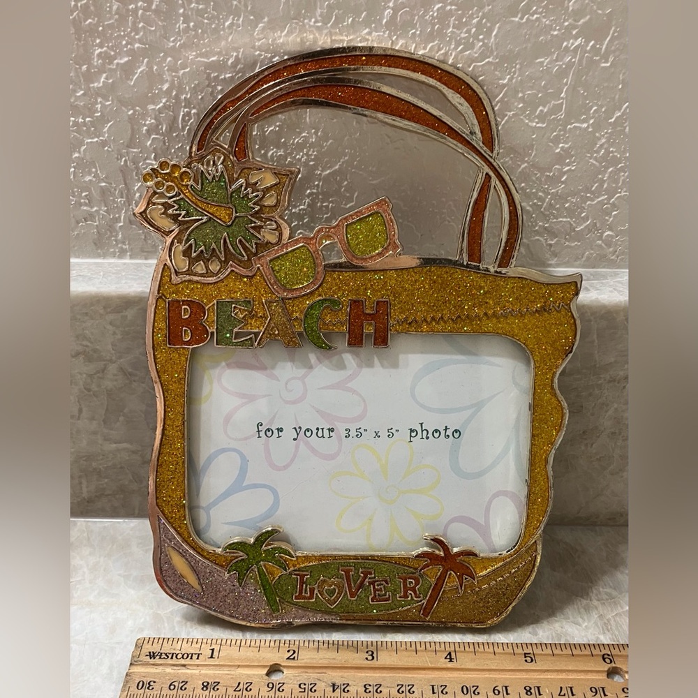 Sixtrees Gold Sparkly Beach Lover Picture Frame 3.5 x 4.5